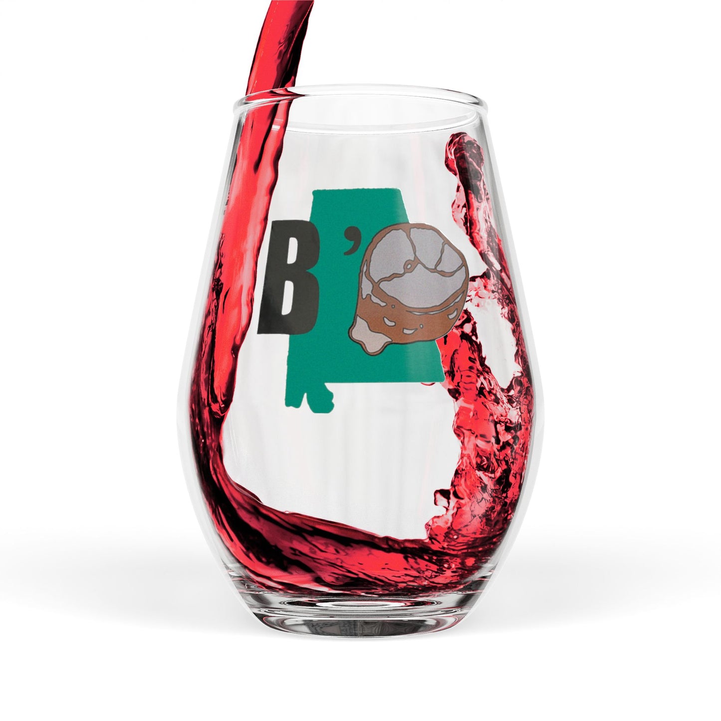 Alabama "B-Ham" Bourbon Stemless Wine Glass – 'B' with Barrel State Pride Glass (11.75 oz)