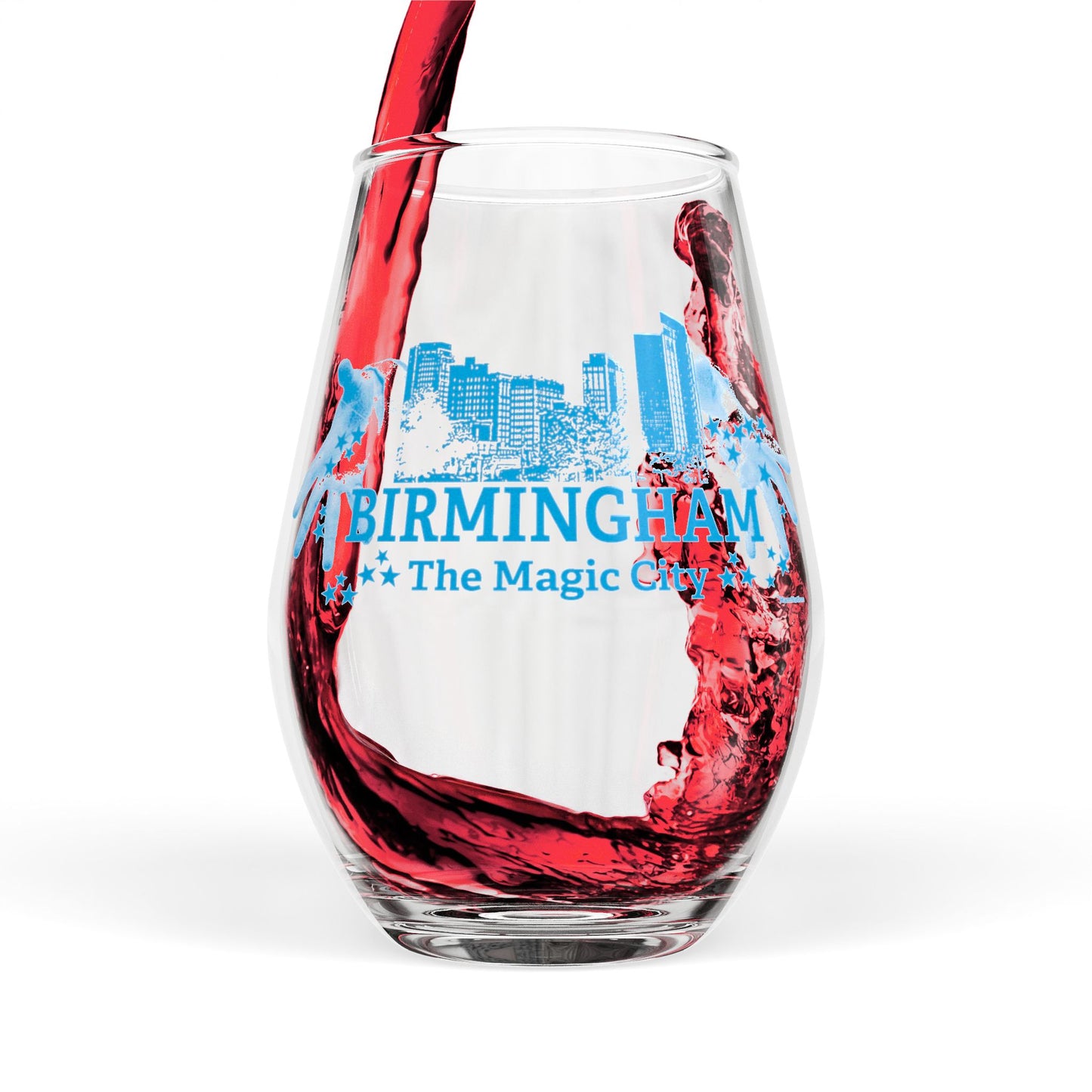 Magic City Skyline Stemless Wine Glass — 12oz Etched Bee Wine Tumbler