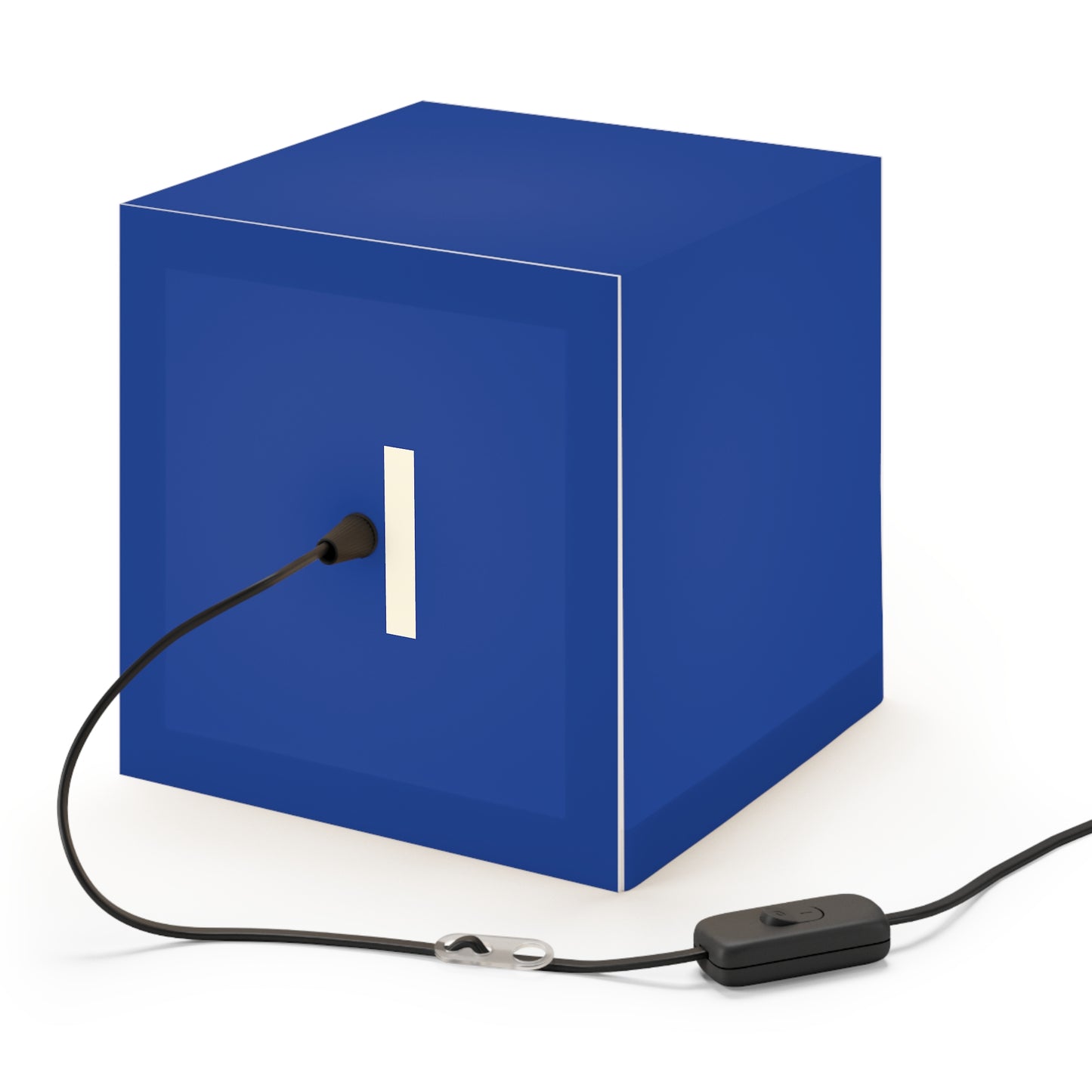 Blue Cube Pendant Lamp — Minimal Modern Light Cube with 'Burning' Logo