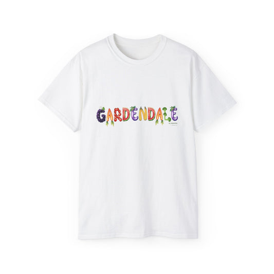 Gardendale Graphic Tee — Colorful Garden Lettering Shirt