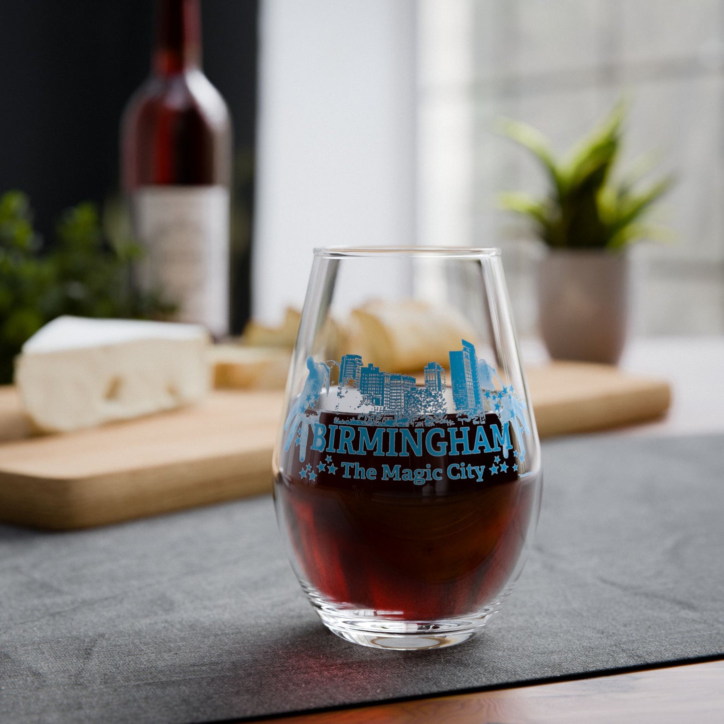 Magic City Skyline Stemless Wine Glass — 12oz Etched Bee Wine Tumbler