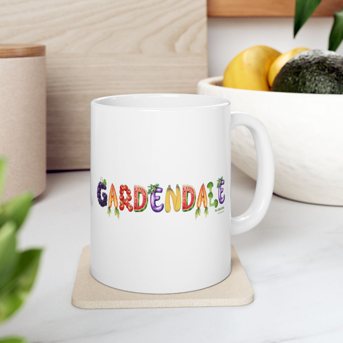 Gardeners Coffee Mug – Colorful Fruit & Veggie Lettering Coffee Cup (11oz)