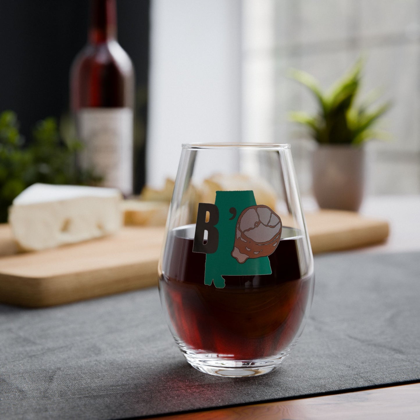 Alabama "B-Ham" Bourbon Stemless Wine Glass – 'B' with Barrel State Pride Glass (11.75 oz)
